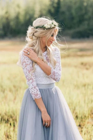 Baoleely Two Pieces 3/4 Sleeves Boho Wedding Dresses, Lace Wedding Gowns, MW819