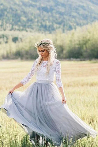 Baoleely Two Pieces 3/4 Sleeves Boho Wedding Dresses, Lace Wedding Gowns, MW819