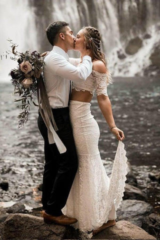 Vestidos de novia de encaje de dos piezas, corte sirena/trompeta WD559