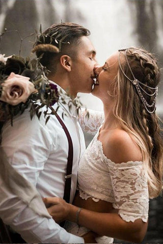 Vestidos de novia de encaje de dos piezas, corte sirena/trompeta WD559