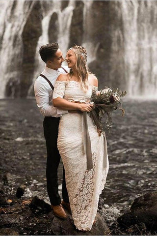 Vestidos de novia de encaje de dos piezas, corte sirena/trompeta WD559