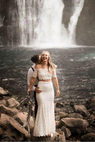 Vestidos de novia de encaje de dos piezas, corte sirena/trompeta WD559