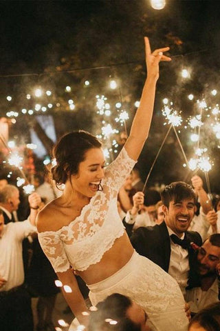 Vestidos de novia de encaje de dos piezas, corte sirena/trompeta WD559