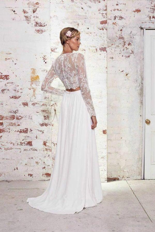Vestido de novia blanco de encaje de dos piezas para boda en la playa WD383