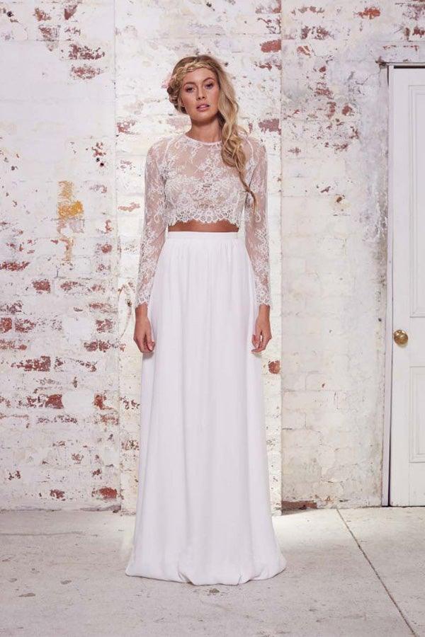 Vestido de novia blanco de encaje de dos piezas para boda en la playa WD383