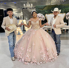 Vestido de quinceañera de lujo con flores 3D rosas, vestido de baile de tul rosa Y5410