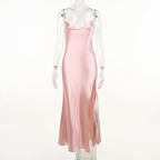Robe de bal longue sirène rose sexy, robe de soirée rose dos nu Y1933