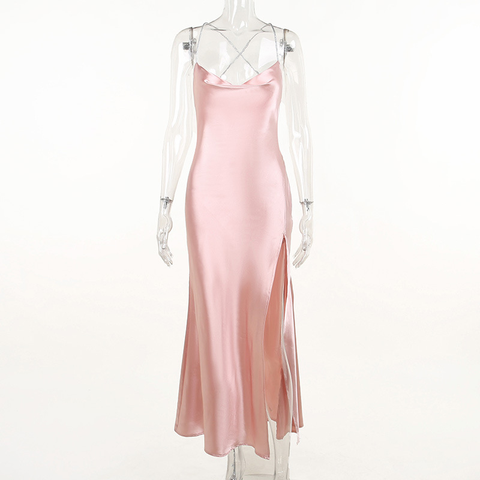 Robe de bal longue sirène rose sexy, robe de soirée rose dos nu Y1933