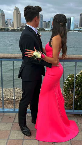 Elegant Hot Pink Mermaid Prom Dress Chic Evening Dress Y5415