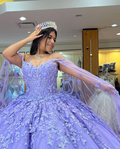 Vestido de baile de lavanda de lujo con mariposas, vestido para quinceañera Y6755