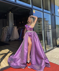 Robe violette fendue sur le côté, robe de bal, robe de mariée, robe de mariée femme Y5230