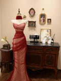 Robe de soirée sirène rouge en tulle sans bretelles, élégante, robe de bal de fin d'année Y8596