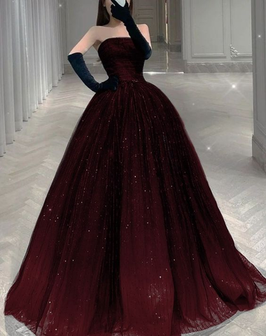 Vestido de fiesta de tul corte A sin tirantes, elegante vestido de noche Y2030