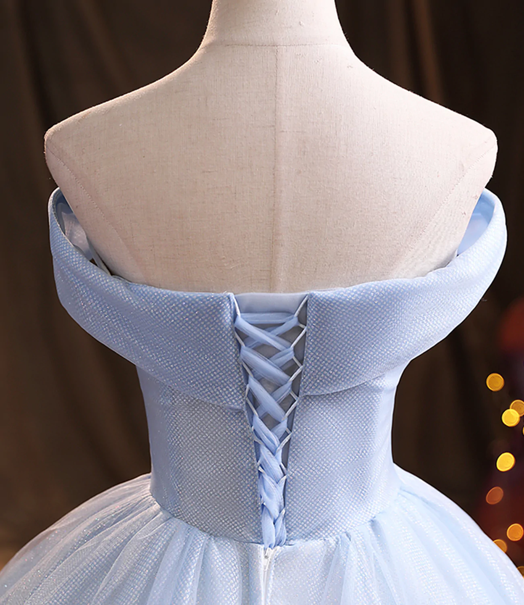 Robe de bal longue en tulle bleu et dentelle Y1293