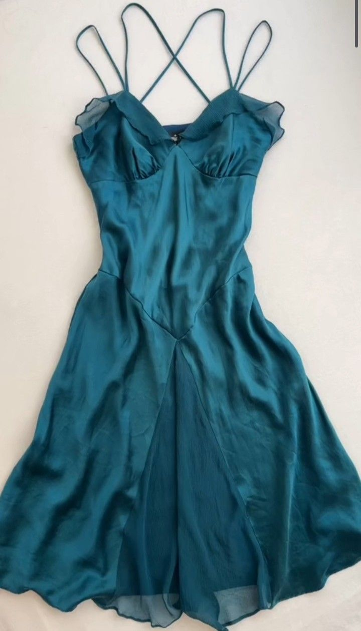 Vestido de fiesta de otoño sin mangas color turquesa, corte en A, modelo Y3078