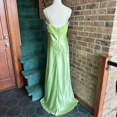 Simple Green Satin Chiffon Evening Dress Long Prom Dress Y8201