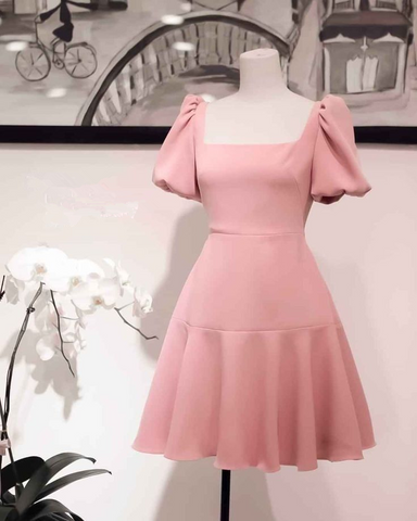 Retro Pink Square Neckline A-line Homecoming Dress Y2887