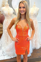 Robe de bal courte à lacets et sequins avec fente Y2947