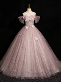 Robe de bal élégante en tulle rose à sequins et appliques papillon, robe de soirée formelle Y7996