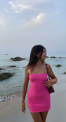 Hot Pink Spaghetti Straps Bodycon Dress Sexy Tight Homecoming Dress Y2951