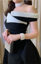 Nouvelle robe de soirée trapèze noire style Arabie Dubaï, épaules dénudées, fente latérale, élégante pour occasions formelles Y4689