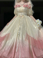 Vestido de fiesta de disfraces con rosas, flores y degradado rosa champán. Vestido de novia floral vintage de princesa con perlas Y2401