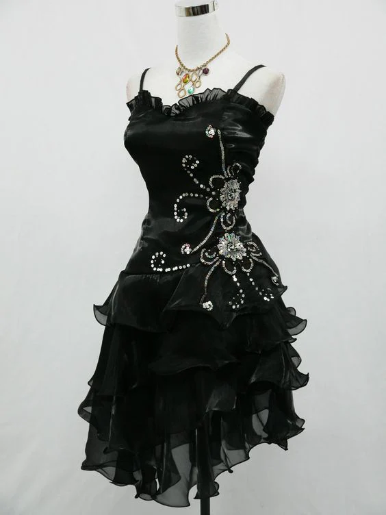 Sexy Black Chiffon Beaded Cocktail Dress Homecoming Dress Y7729
