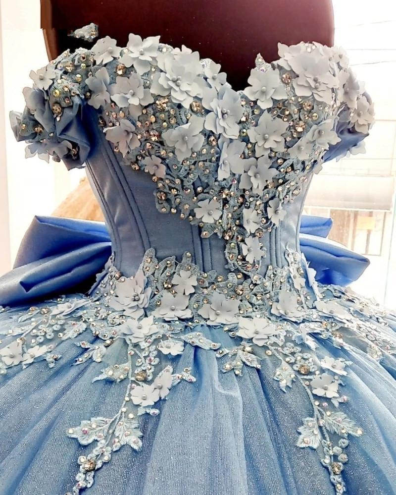Vestido de quinceañera de princesa con cuentas y gran lazo, vestido de baile para dulces 15 y 16 años Y1485