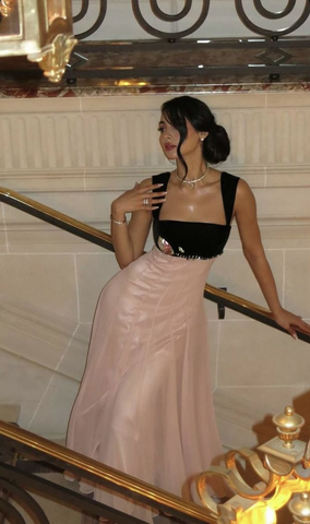 Vestido de fiesta elegante con tirantes, rosa, corte en A, largo de noche Y7900