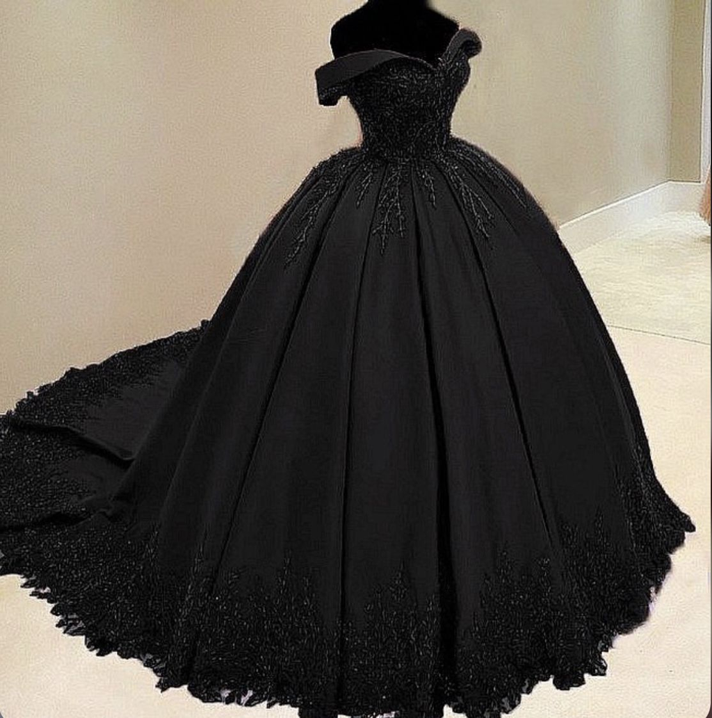 Vestido de gala gótico negro con hombros descubiertos, vestido para quinceañera Y5758