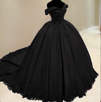 Vestido de gala gótico negro con hombros descubiertos, vestido para quinceañera Y5758