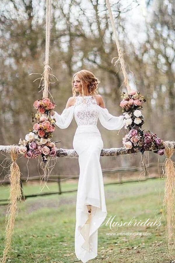 Baoleely Unique Mermaid Lace Top Long Sleeves Wedding Dresses, Bridal Dress, MW615