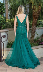 Vestido de gala con escote en V y corpiño transparente SYP71