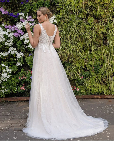 Vestido de novia con escote en V, corte imperio, espalda con cordones, vestido de novia premamá blanco de encaje estilo jardín para mujeres embarazadas
