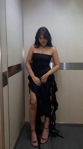 Vestido de noche negro con volantes, corte sirena, sin tirantes, de gasa, para baile de graduación Y7765