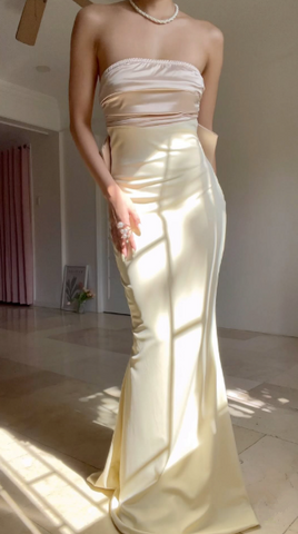 Classy Strapless Mermaid Long Prom Dress Evening Dress With Bow Y8499