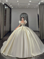 Vestido de novia de satén corte A, vestido de novia retro de satén blanco Y2290