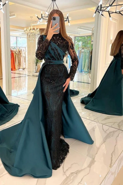 Vestido de fiesta de lujo con encaje bordado, vestido de noche sexy con cola desmontable Y4998