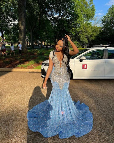 Blue prom dress sexy shimmering blue evening gown Y6557