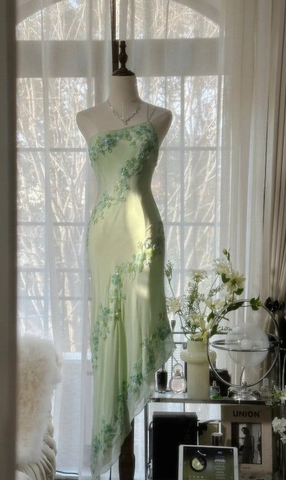 Elegante vestido de fiesta verde de un solo hombro, de gasa con cuentas, estilo sirena, modelo Y8559