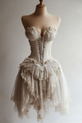 Robe cocktail courte sexy en mousseline de soie et dentelle ivoire, robe de bal de fin d'année Y7917