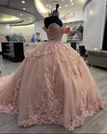 Vestido de gala con apliques rosas brillantes, vestido de princesa rosa Y2341