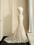 Classy Tulle Lace Appliques Mermaid Prom Evening Dress,Long Wedding Dress Y8681