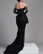 Vestido de noche vintage de encaje negro, vestido de gala negro Y1910