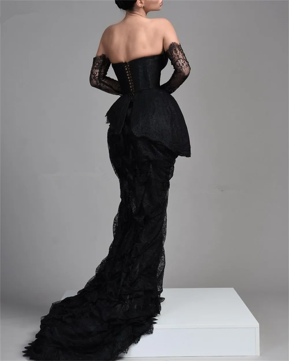 Vestido de noche vintage de encaje negro, vestido de gala negro Y1910