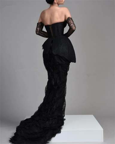 Robe de soirée vintage en dentelle noire, robe de gala noire Y1910