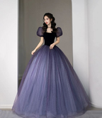 Robe de soirée longue princesse en tulle violet à sequins Y5619