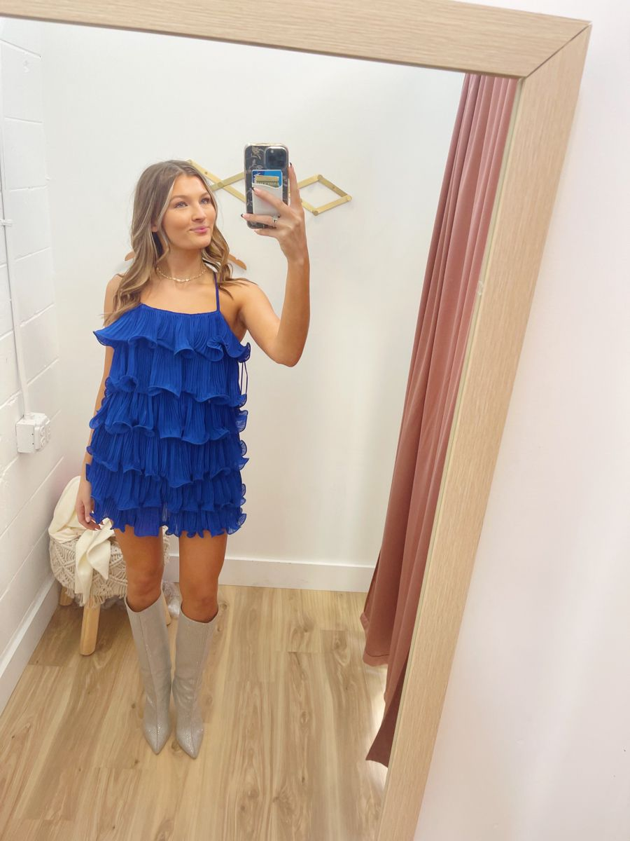 Robe de bal à volants bleu royal, robe de soirée bleu royal Y2308