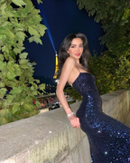Vestido largo de noche con lentejuelas azul marino brillantes, vestido brillante Y2945