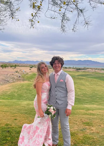 Vestido de noche de sirena con estampado floral en satén rosa dulce Y7828